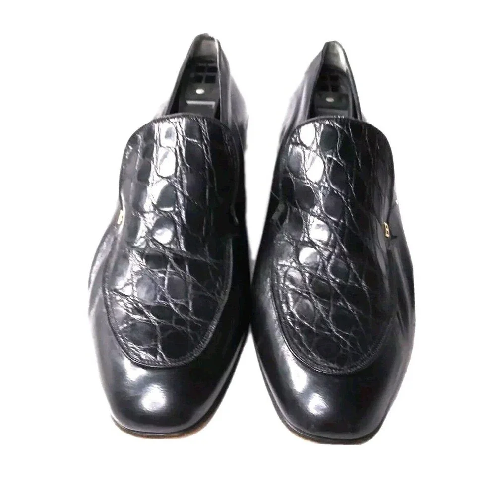 Bally Dover Dress Shoes Men's Size 9 D Croco Embossed Black Leather Oxfords